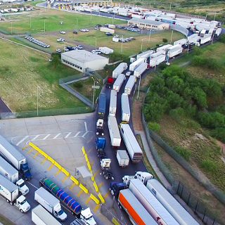 Hundreds of 18 Wheelers passing through LPOE - aerial view